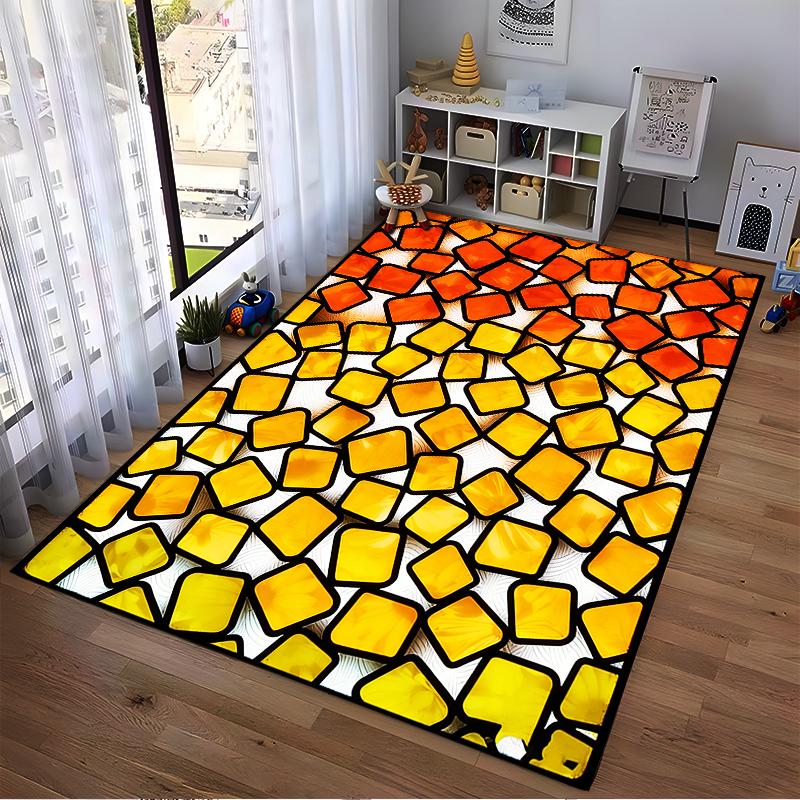 Geometric Mosaic Carpet with Orange and Yellow Tile Pattern Design Suitable for Use As an Anti-slip for Living Room Bedroom Sofas