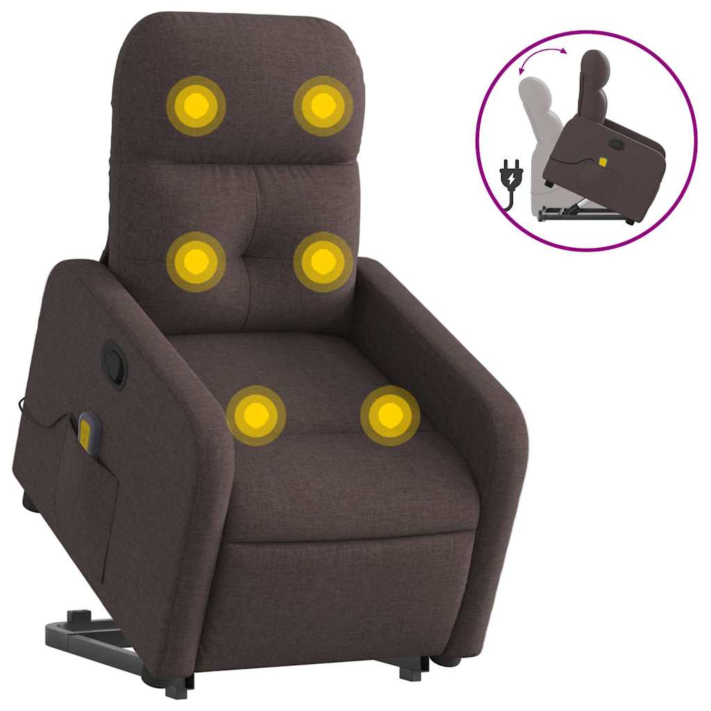 Vidaxl Lift Recliner Massage Chair, Reclining, Dark Brown, Fabric