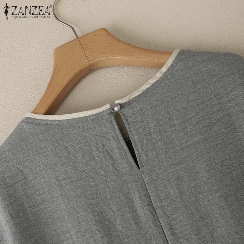 ZANZEA Női Alkalmi Kerek Nyakú Laza 3/4 Ujjú Retro Blúz