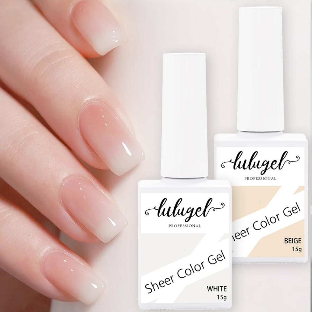LULUGEL Gel Nail Color Gel Set Sheer White Beige Natural Office Nail Polish 15g - & - Look, Transparent, Type, (2-piece Set)