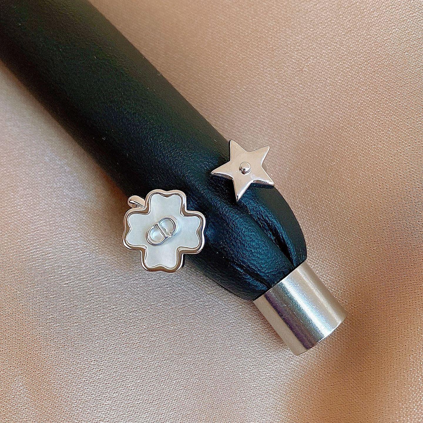 18k real gold electroplated fritillary flower star opening ring niche index finger ring simple and versatile jewelry