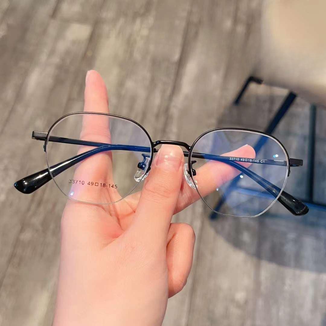 

Ретро полигональная маленькая оправа, полурамка для очков для близорукости, оправа для мужчин и женщин, может быть оснащена антисиним светом