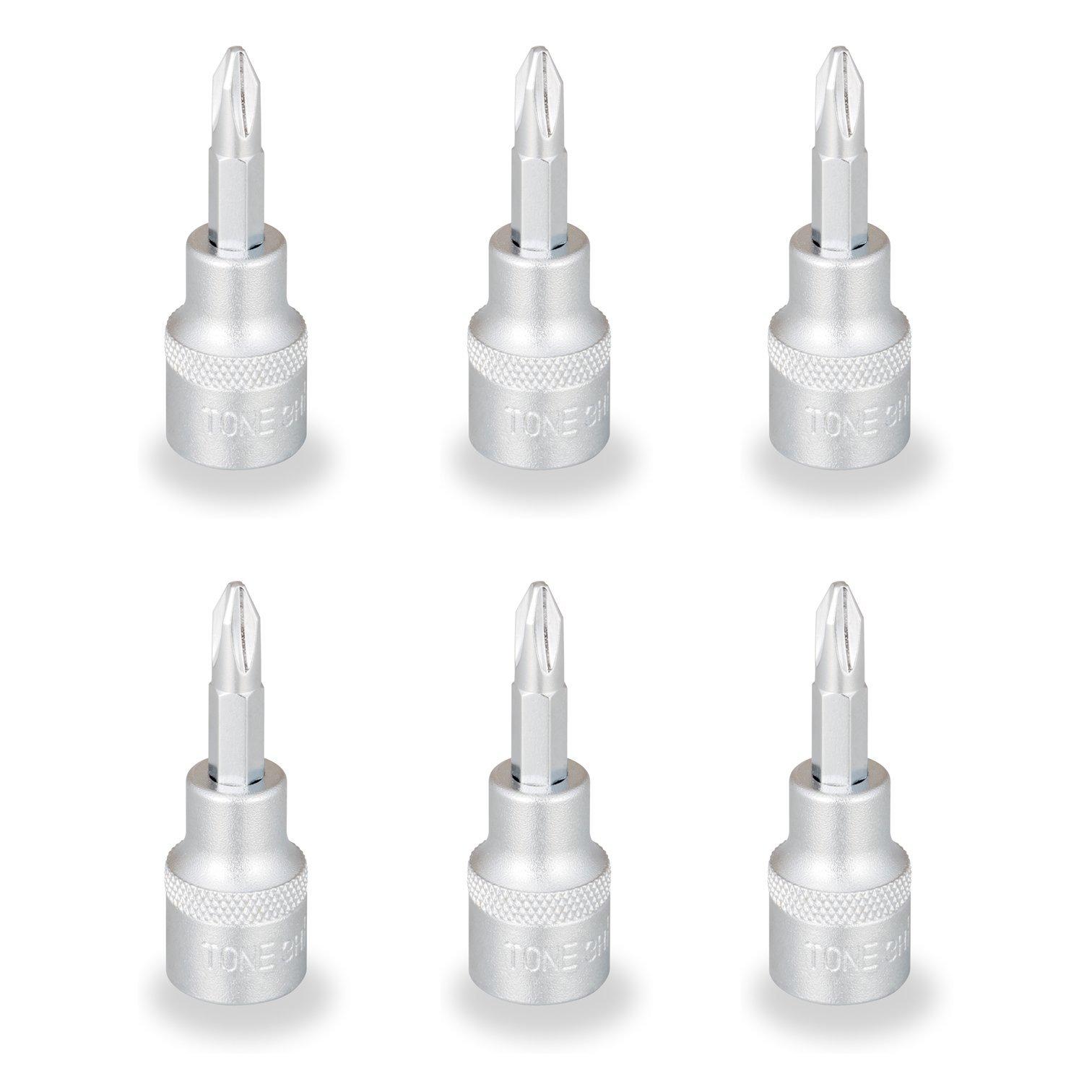 

TONE Driver Bit Socket, 3H-P2-6S, 9.5mm (3/8 ) Drive, No. 2 Phillips, Pack of 6