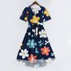 Women's Summer Floral Printed Casual Wrap V Neck Ruffled Hood Short Sleeves Belt A-Line Ruffle Hem Midi Sundress