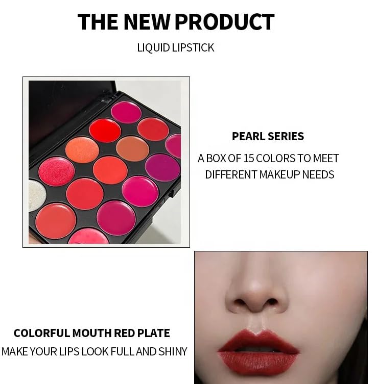 Feelhigh 15 Colors Lip Palette Makeup,Pro Lip Gloss Cream Palette, Matte Red Lipstick Set for Women, Matte Duration 24 Lip Stain Long Lasting Wate