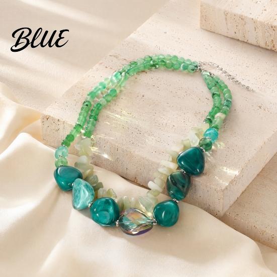 Stone Pendant Necklace Double Layer Gravel Necklace Adjustable Chain Length