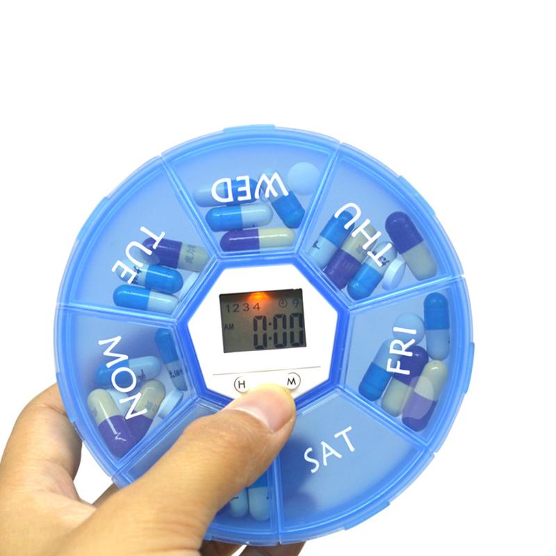 7-Tage Runde Sieben-Zellen Smart Elektronische Pillendose Medikamentenerinnerung Tragbarer Timer Pillenorganisator Reise-Pillendose