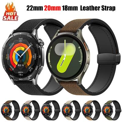 18mm 20mm 22mm Skórzany Pasek do Samsung Galaxy Watch 7 6 5 4 44mm 40mm Classic Klamra Magnetyczna do Huawei Watch GT5 4Pro 3 46mm Pasek