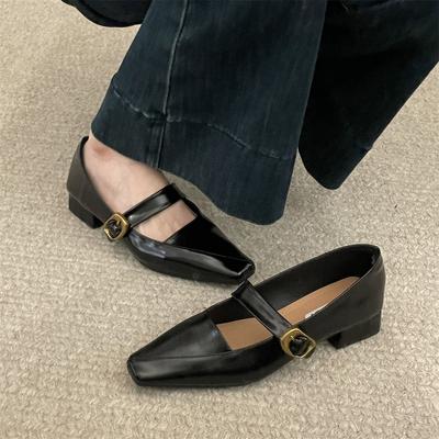 Coarse Heel Brown Mary Jane Shoes Women's Shoes Spring and Autumn 2025 New Simple and Versatile One-word with Retro Light Mouth Single Shoes
