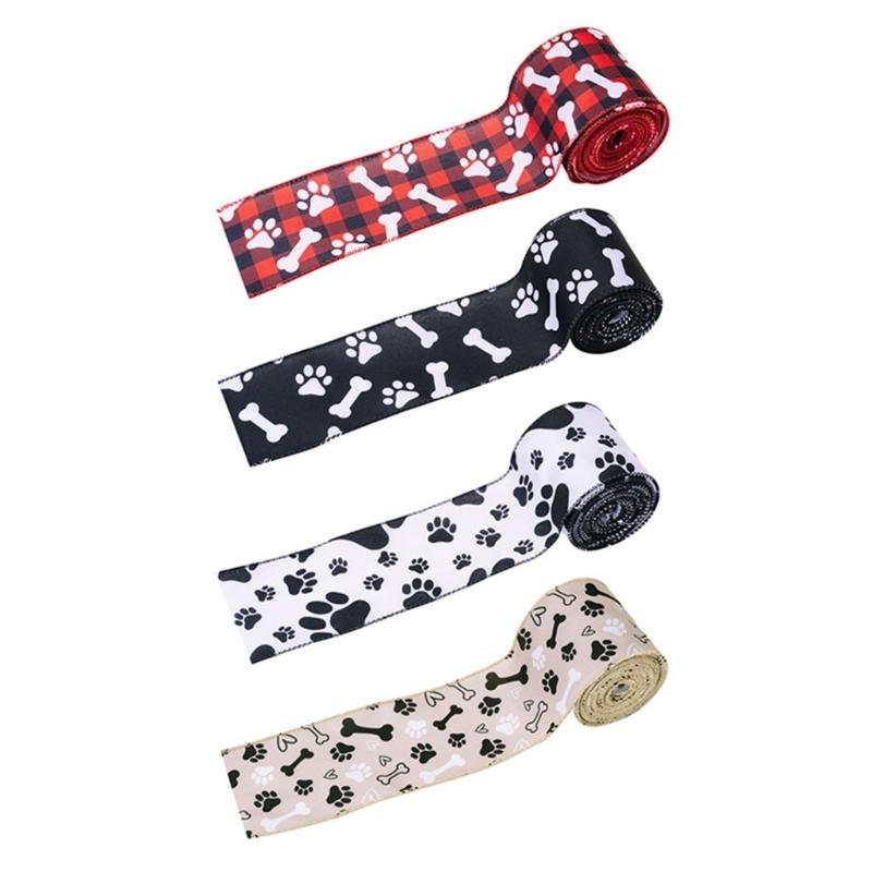 

4 Roll Dog Paw Ribbon 6cm Width Polyester Ribbon for Gift Package , Party Decorations, Hair Bows, Crafting, Bows Making 1