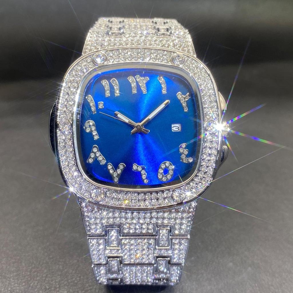 Luxury Diamond Watch for Men Hip Hop Style Bling Iced Out Wristwatch Fashion Square Steel Waterproof Clock