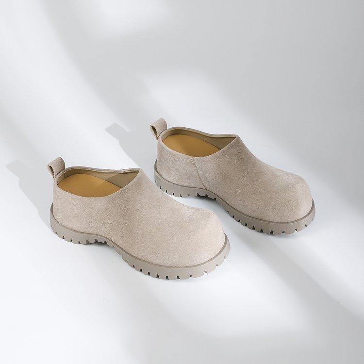 

Soft leather version~ platform sole single shoes women s height increase one pedal loafers spring 2025 small Boken shoes half drag 35