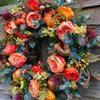 Fall Peony and Pumpkin Wreath,Year Round Wreath, 2025 New Reusable Pumpkin Fall Wreaths,Autumn Maple Leaf and Berry Decor,for Thanksgiving, Halloween
