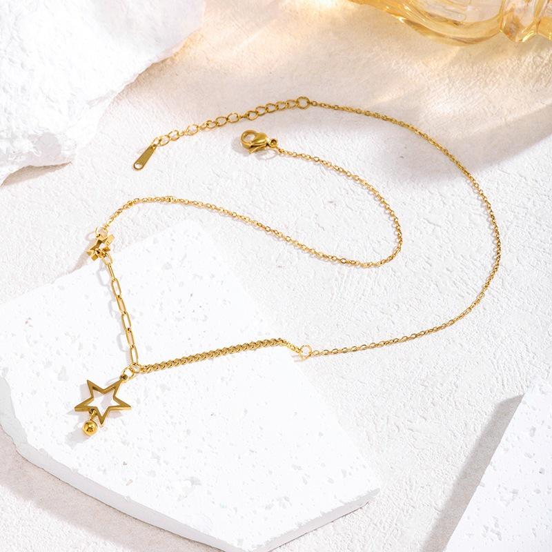 Chic Ins-Style Titanium Star Necklace - Women's Luxury Clavicle Chain with Five-Pointed Star Pendant