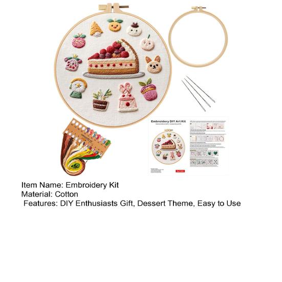 1 Set Cake Embroidery Kit with Hoop Threads Needles Pre-Stamped Dessert Cross Stitch Craft