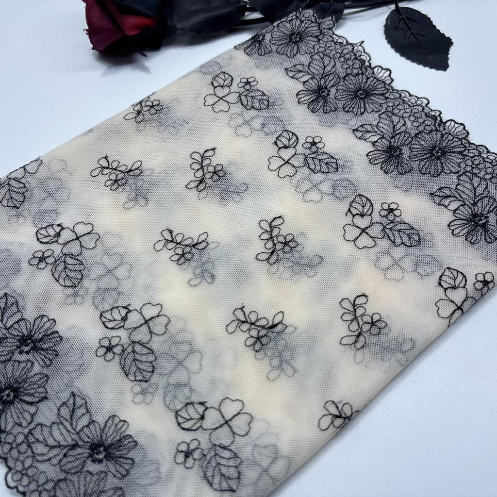 Tulle Embroidery Lace, 1m X 25cm, Non-stretch Embroidered Net Lace Trim for Lingerie, Bra, Underwear, Dress, Garment, Sewing & Crafting