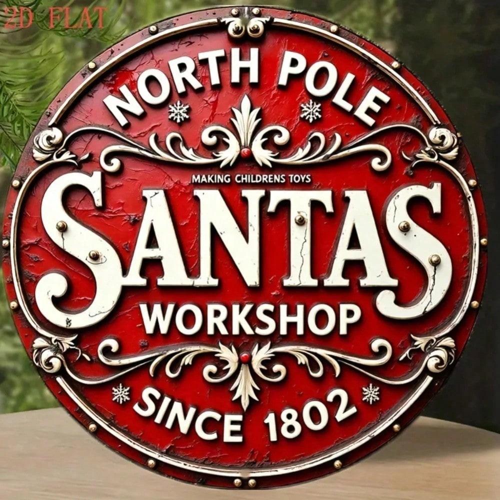 Vintage Santa Claus Metal Sign, Aluminum Xmas Wall Art, Pre-Drilled Hole for Indoor Outdoor Decor