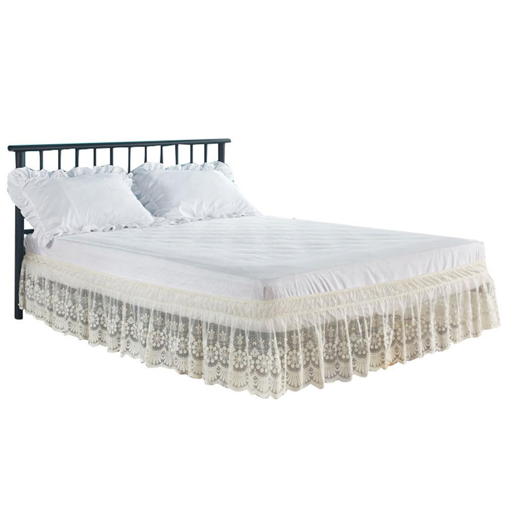 Lace Bed Skirts Easy On/Off Elastic Wrap Around Dust Ruffle For Hotel Use
