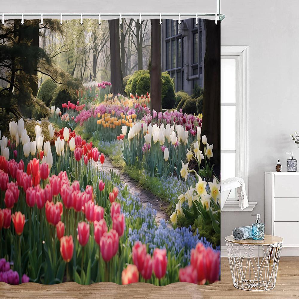 Garden Green Palnts Shower Curtains Green Leaves Chinese Garden Forest Floral Bathroom Curtains Classical Home Decor for Bath