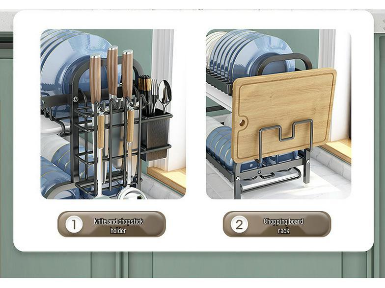 Multi-functional Stainless Steel Kitchen Bowl and Dish Storage Rack with Chopsticks Holder