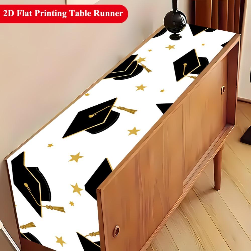Table Flag Graduation Hat and Golden Star Holiday Party Tablecloth Desktop Decoration TableFlag Dining Room Decor