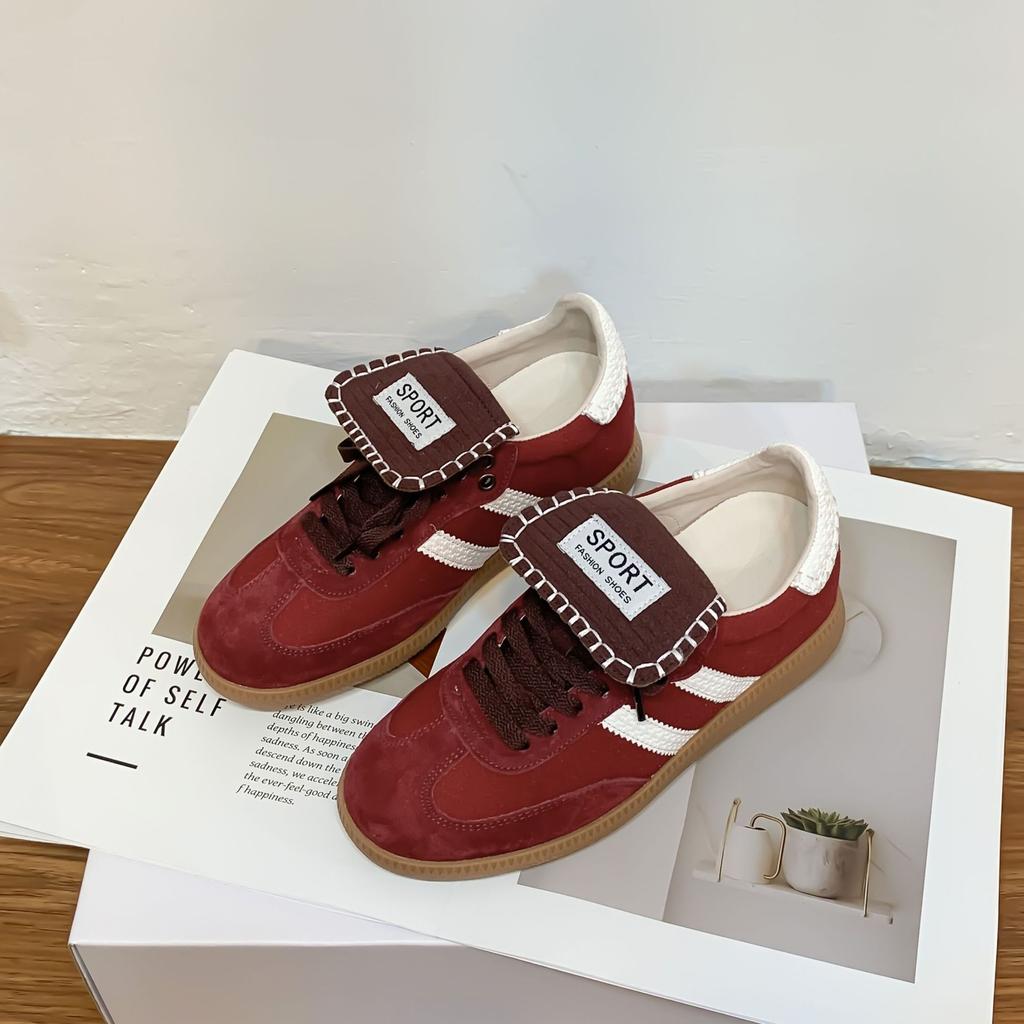 Dad Shoes Women's Front Lace-up Thick-soled Heightening Sports Shoes Women's Casual Style Versatile German Training Shoes Flat-soled Retro Forrest Gu