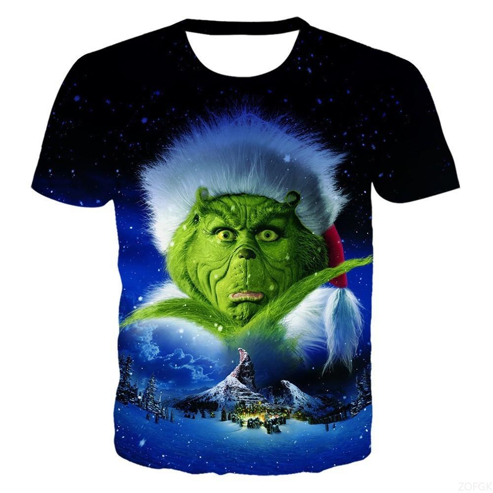 Sommer Neues Grünhaariges Monster Grinch 3D Digital Bedrucktes Lässiges Lockeres Atmungsaktives Kurzarm T-Shirt