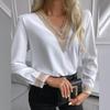 2021 Autumn Lace Trim V-Neck Long Sleeve Women's Shirt