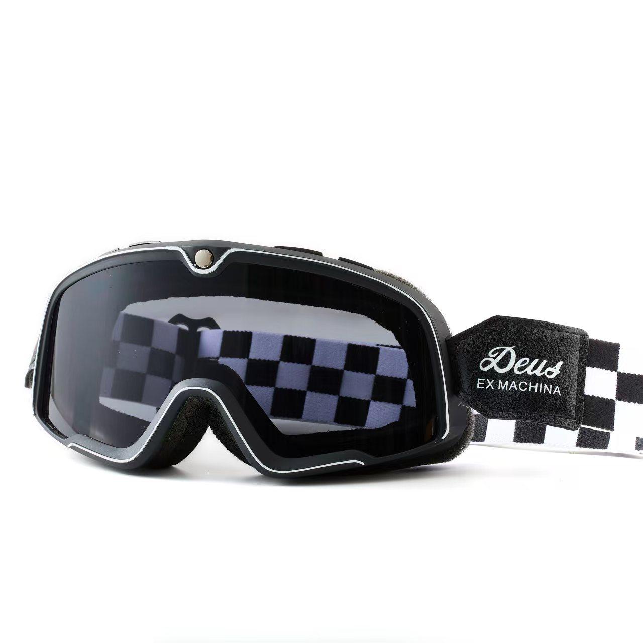 New off-road motorcycle goggles, Harley-style windproof and dustproof glasses, retro goggles Black Frame Gray Piece
