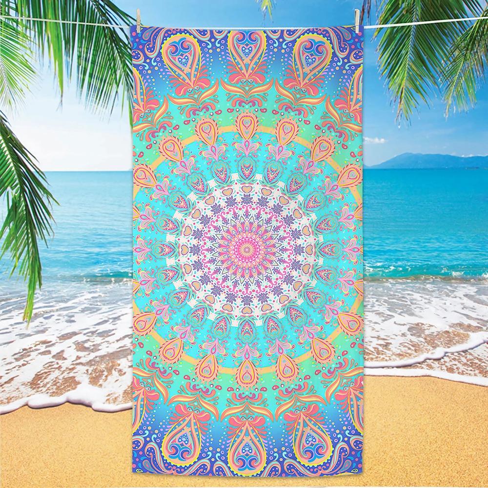 

Purple Mandala Beach Towel Sand Free Quick Dry Microfiber Bath Towel Bohemian Floral Large Towels for Summer Vacation Seaside W30*H60(CM)