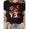 Retro Character Women's Clothing Printed T-shirt Round Neck Short-sleeved Top Suitable for Spring and Summer