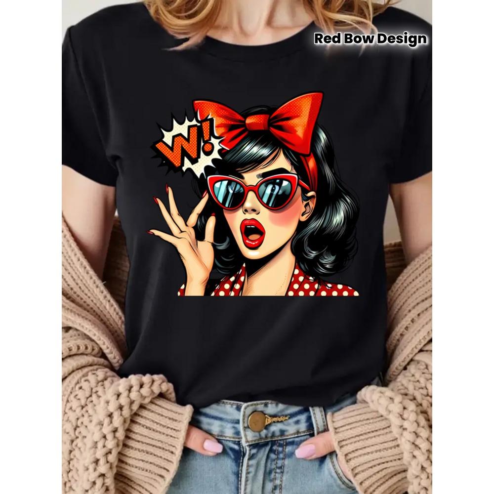 

Retro character women s clothing printed T-shirt round neck short-sleeved top suitable for spring and summer S