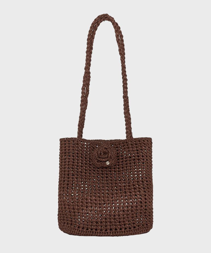 Slowslowly Camellia Handmade Crochet Raffia Shoulder Bag _ Brown