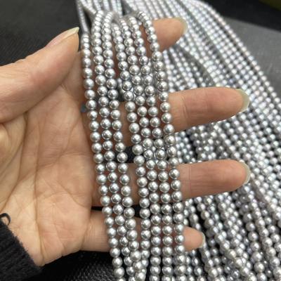 4-5mm Round Pearl, Grey Natural Freshwater Pearls Loose Strand 36cm for DIY Necklaces Bracelets, Jewelry Making, Wedding and Birthday Party Gifts