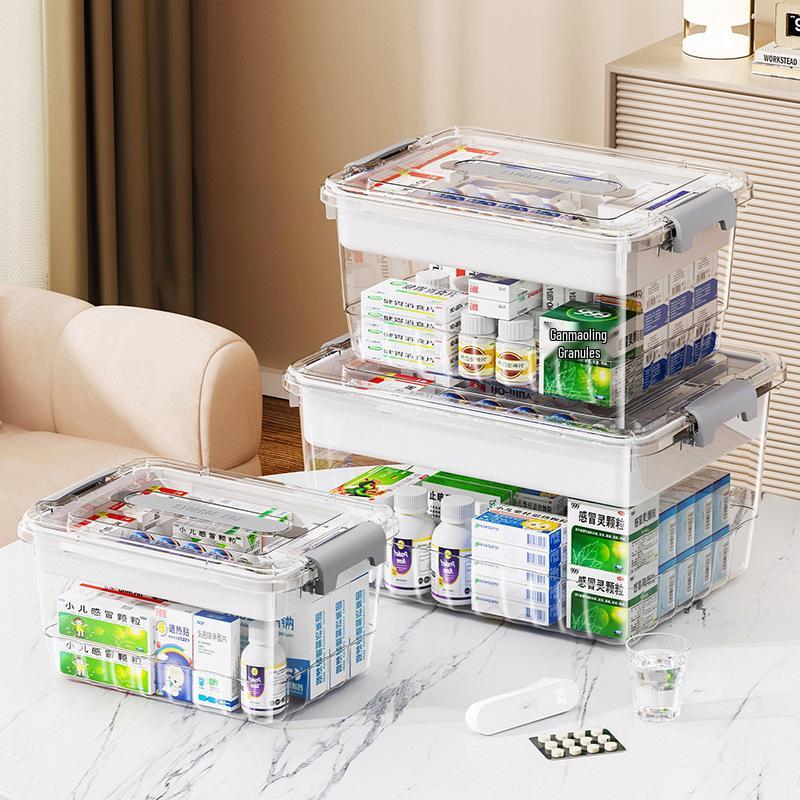 Compact Multi-layer Transparent Medicine Organizer with Large Capacity