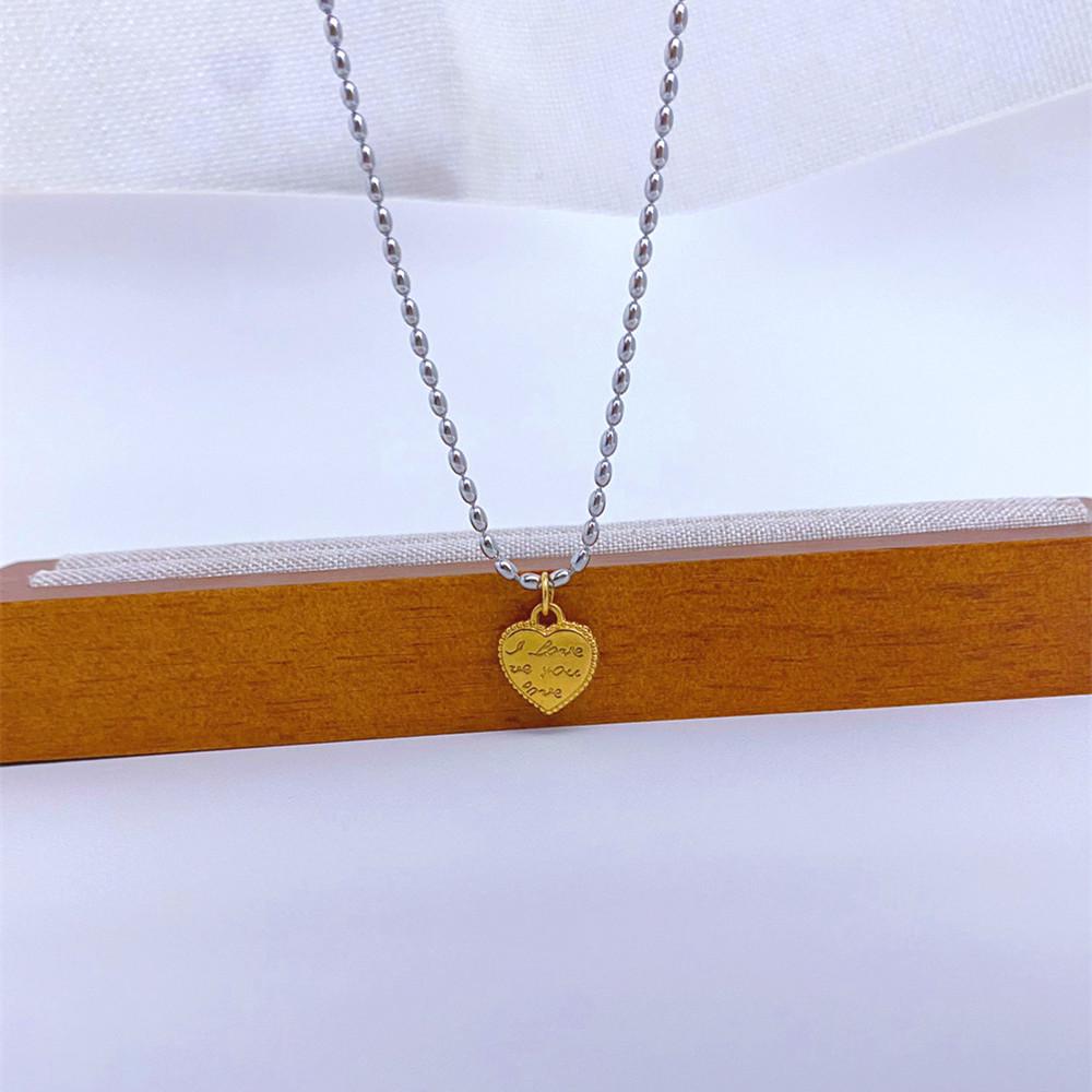 Retro French Titanium Steel Beaded Necklace - Gold & Silver Heart Clavicle Chain