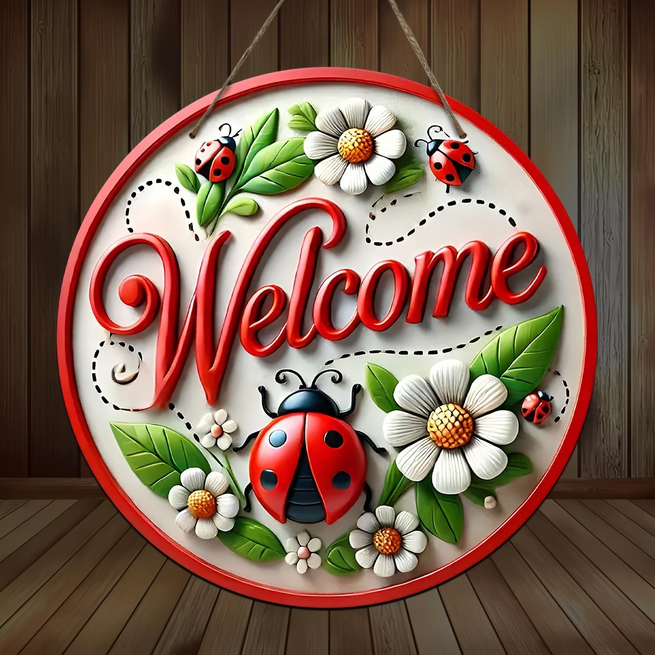 

1 шт. Божья коровка Маргаритка Цветок Приветственное Деревянное Дверное Табличка Круглая Деревянная Подвесная Табличка для Дома Внутри и Снаружи, Настенный Декор для Фермерского Дома