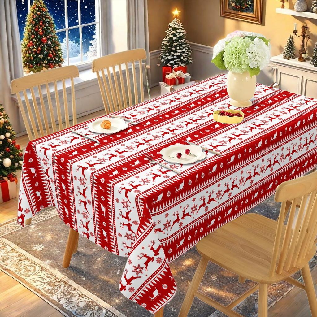 1Pc 2026 Christmas Table Cloths Red Flower Printed Waterproof Oilproof For Home Ornament Xmas New Year Christmas Decoration