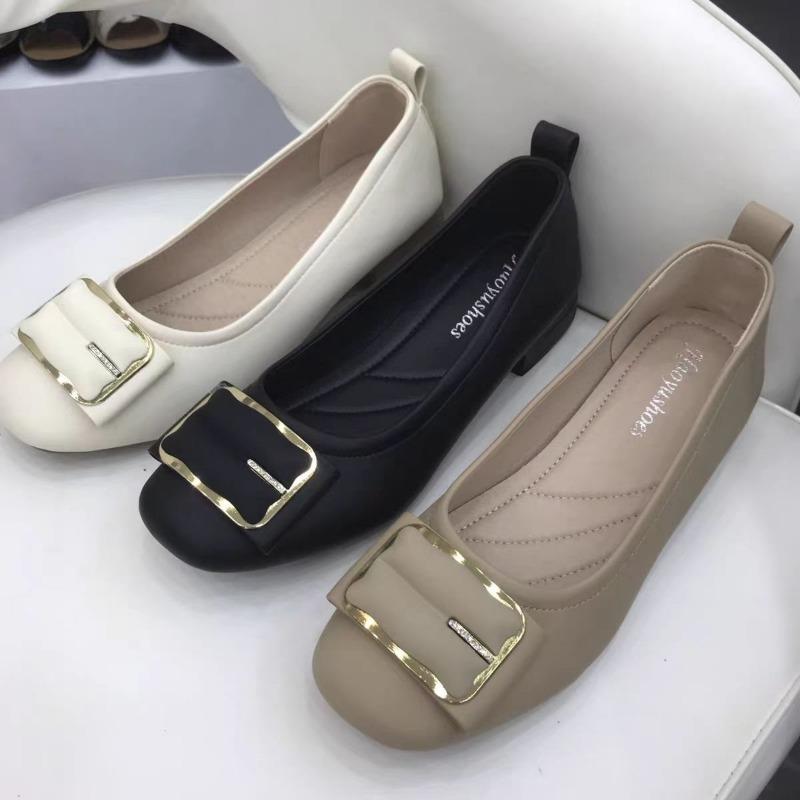 Neue flache Einzelschuhe Frühling dicker Absatz kleine Lederschuhe weiche Sohle 42 ein Pedal Damenschuhe Mutterschuhe