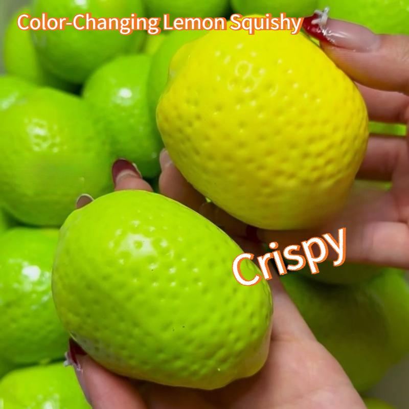 Handgefertigter Knuspriger Zitronen Stressball Quetschspielzeug, Farbwechselnde Zitrone Squishy Fidget Ball, ASMR Sensorische Stressabbau Geschenke
