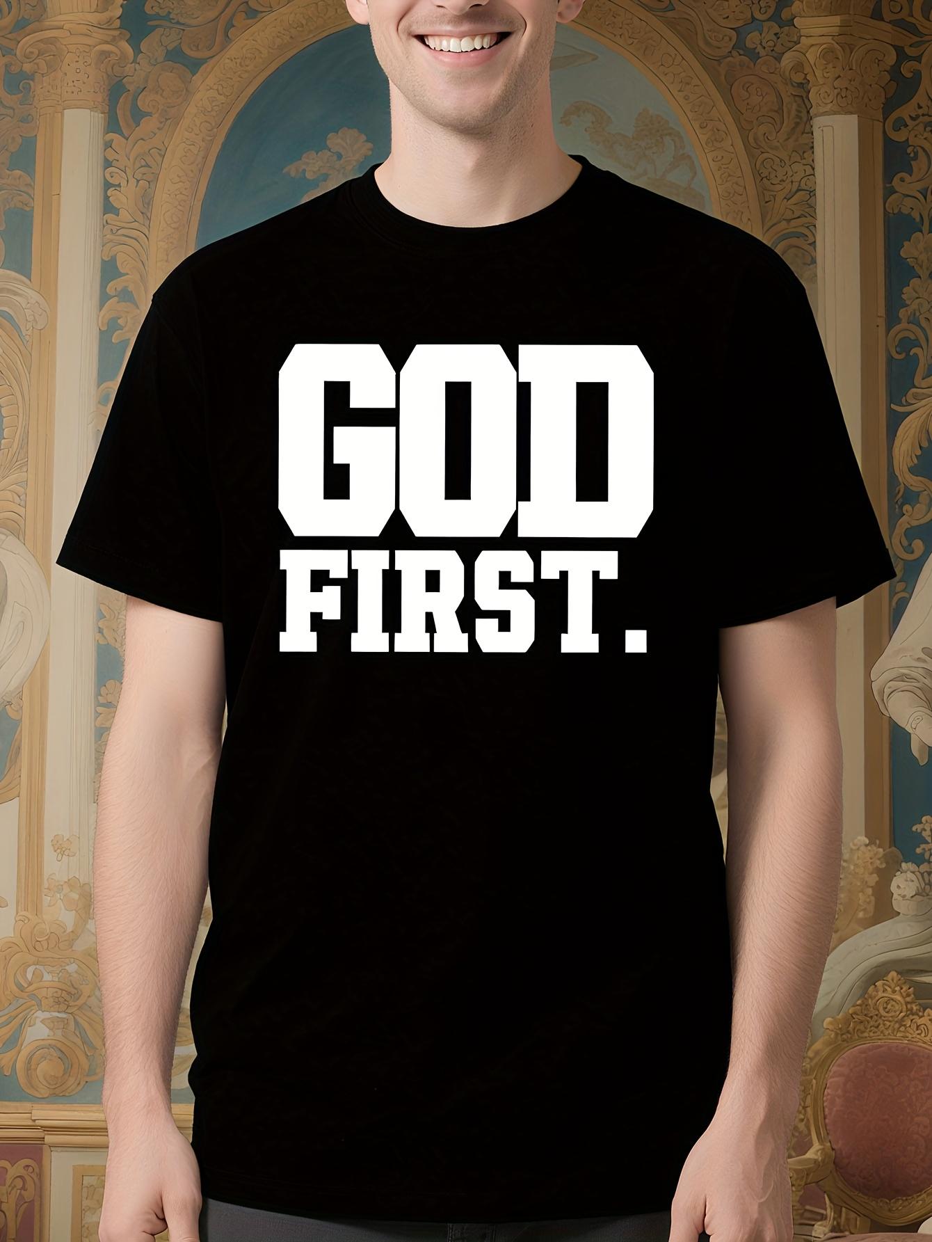 God First Bold White Letter Print Black Cotton Tshirt -... S