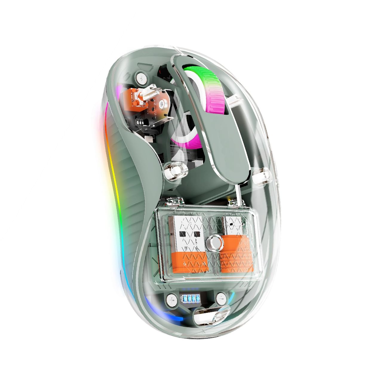 

Wireless Bluetooth C with LED Breathing 5 Compatible with iOS13 and Windows and Microsoft 2.4GHz Mouse, 3-Mode, USB-A & Compatible, Transparent, зелений