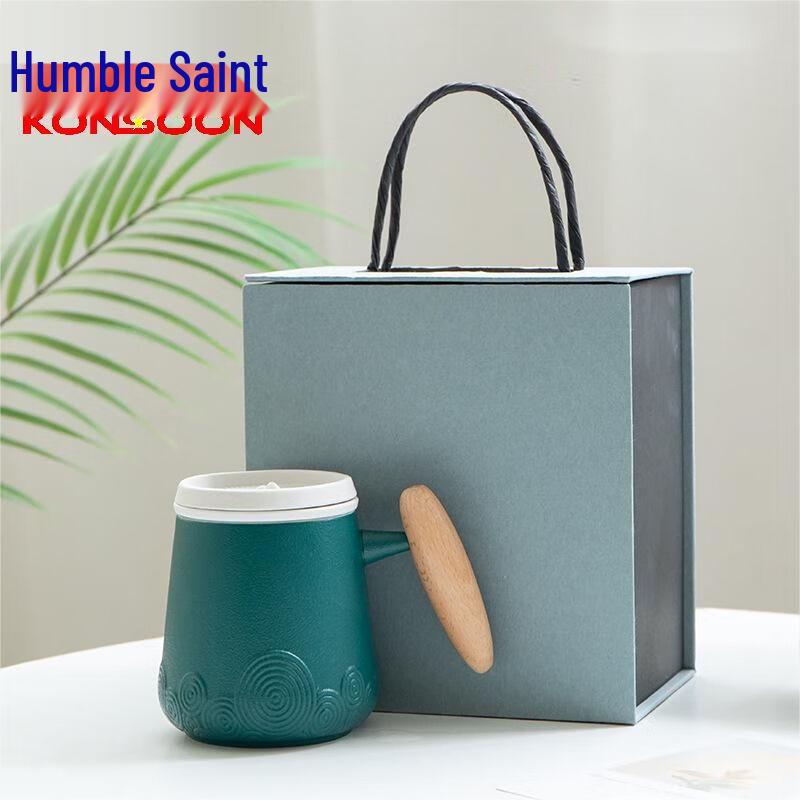 Ceramic Tea Infuser Mug with Filter and Wooden Handle