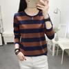 Plus Size Autumn Loose Cotton Long Sleeve T Shirt Women Middle Age Mom Base Layer Striped Top