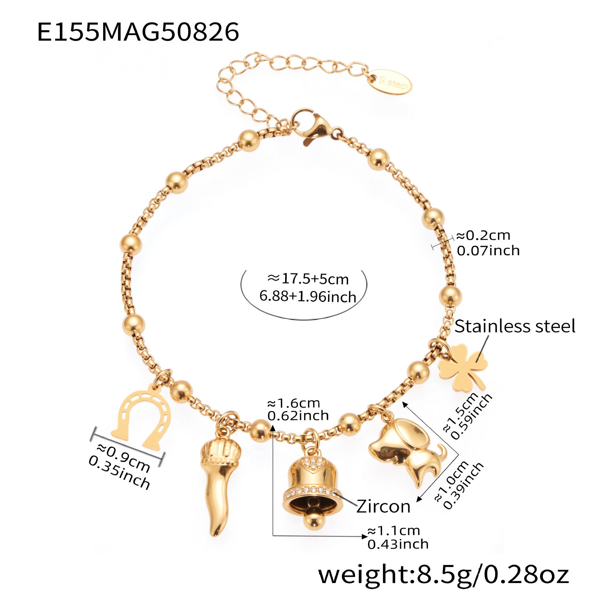 Qiong Yao Vintage-Style Zircon Heart  Star Bracelet Set, Gold Plated Stainless Steel