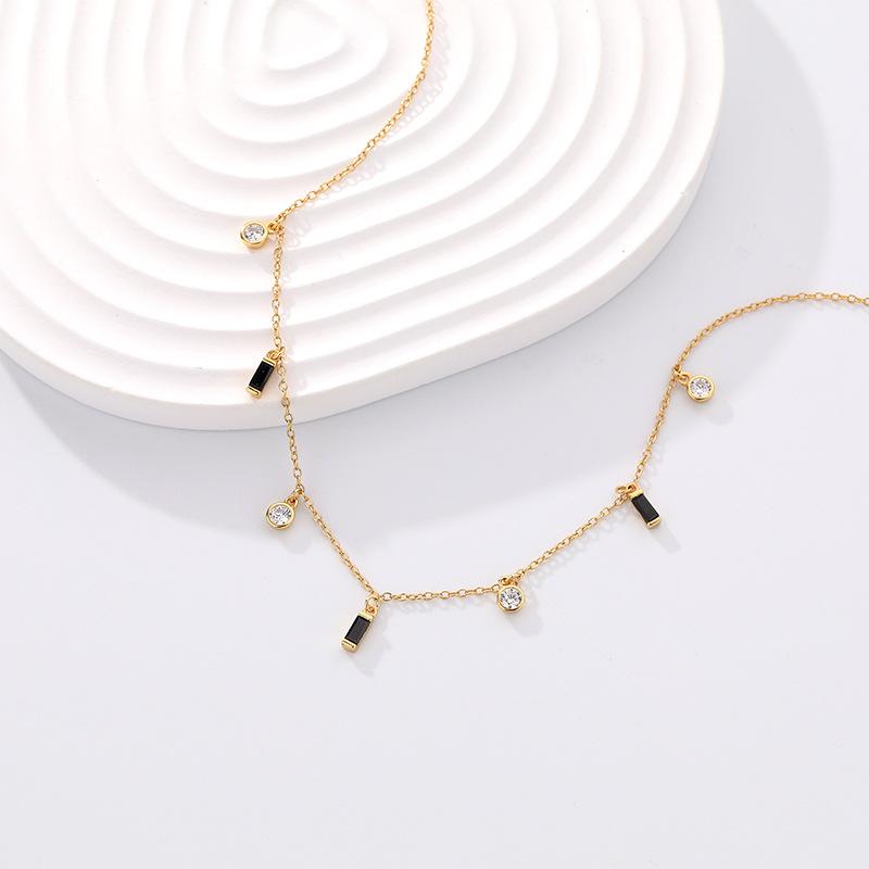 

925 Sterling Silver French Geometric Colorful Zircon Necklace for Women Simple Fashion Temperament Jewelry Gift