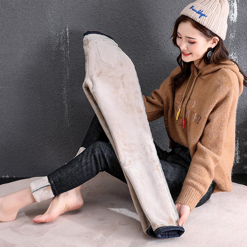 Mode Frauen Plus Größe Plus Samt Elastische Hohe Taille Casual Jeans Bleistift Hosen