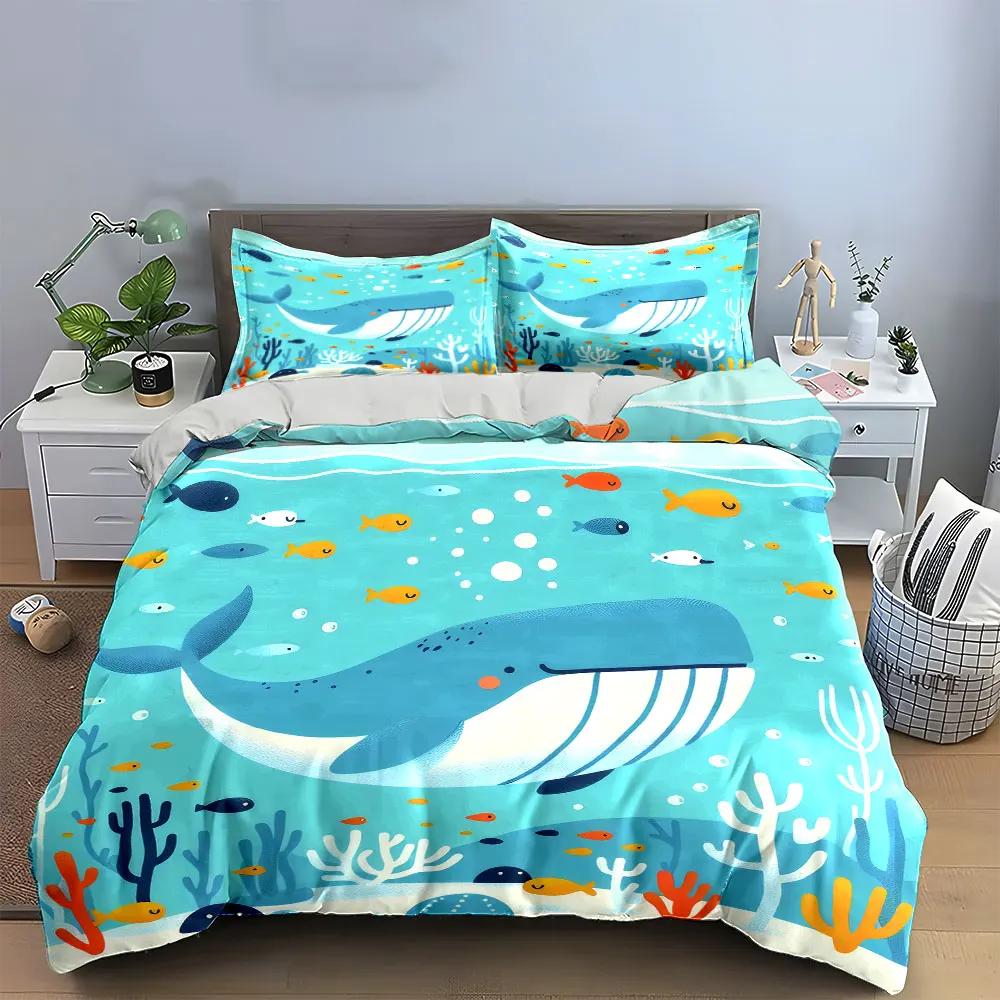 Ocean Whale Decorative Set Soft Comfortable Duvet Cover Bedding Set Included 1*Duvet Cover & 2*Pillowcases gift
