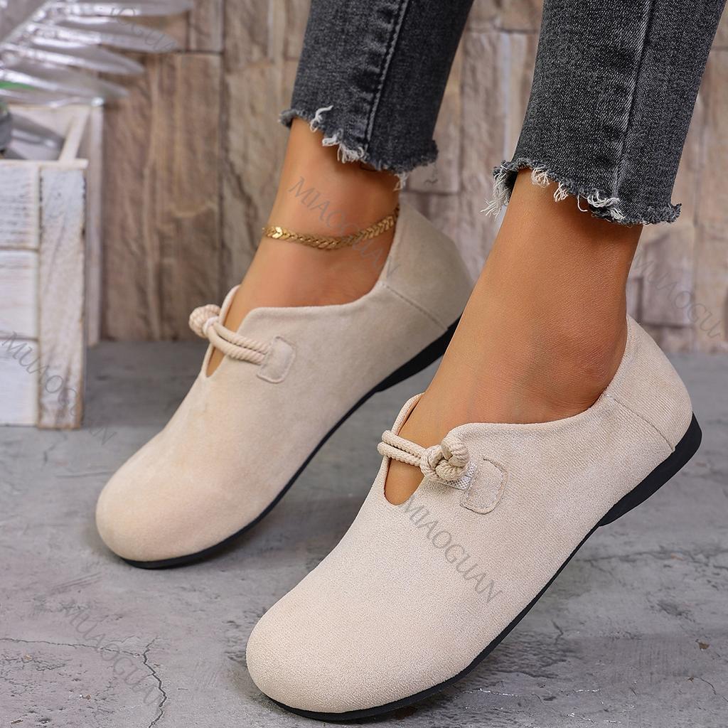 Fashion Retro Flat Shoes Women Autumn New Shallow Loafers Women's Casual Comfortable Solid Color Women's Shoe Suede Slip On Single Flats