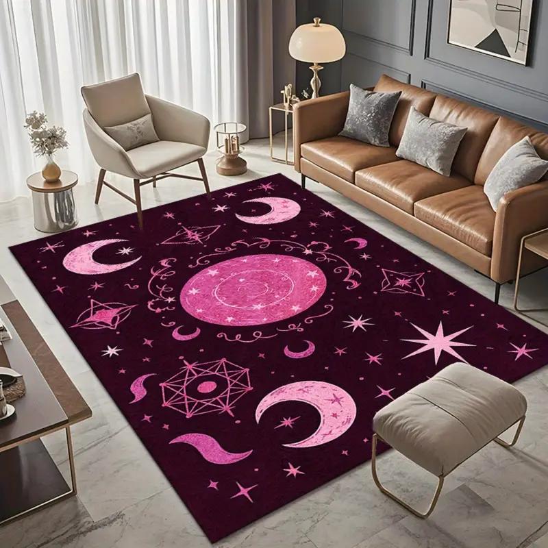 Pinkish Purple Moon Carpet Living Room Girls Room Mysterious Witch Flowers NonSlip Rug Home Hallway Area Decor Rug Doormat